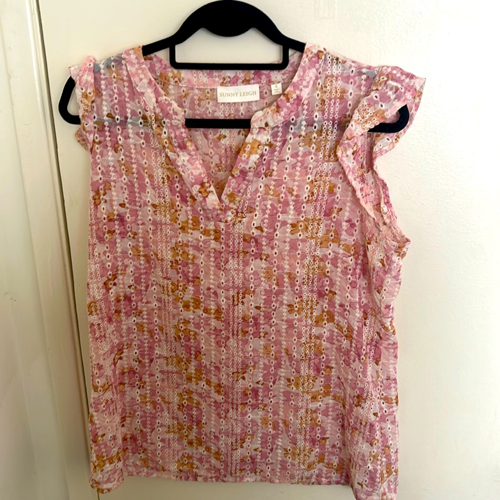Sunny Leigh Pink Smocked Cap Sleeve Blouse